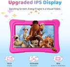 Tablet para niños, tableta Android de 7 pulgadas para niños, 6 GB+32 GB 1 TB expandir, tabletas de cuatro núcleos con funda, BT, WiFi, control parental, juegos, dual (rosa)
