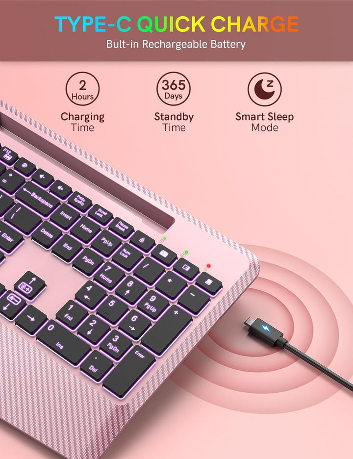 Teclado inalámbrico con retroiluminación de 7 colores, reposamuñeca...
