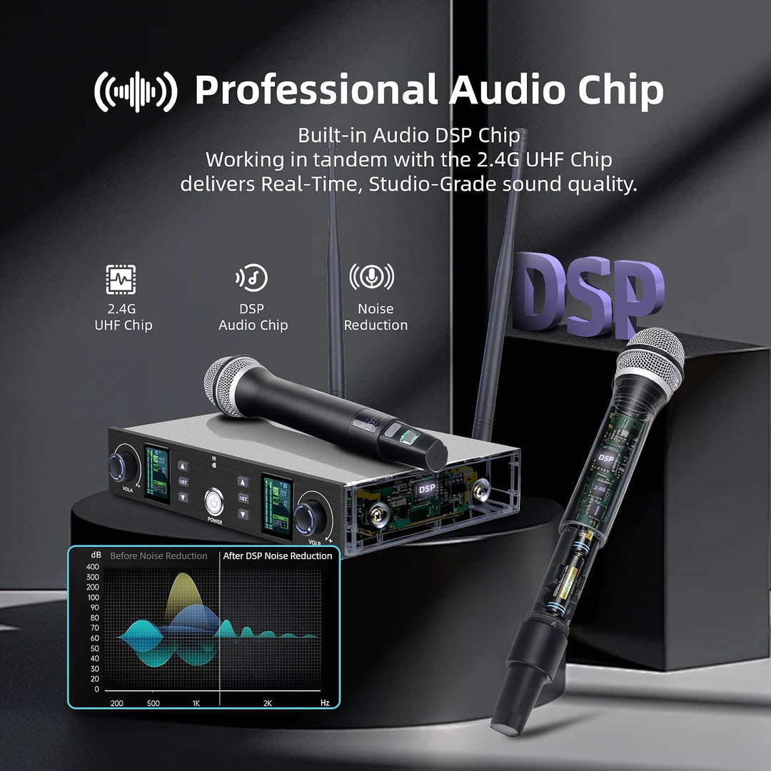 Kelghua Dual UHF Sistema de micrófono inalámbrico portátil de metal...