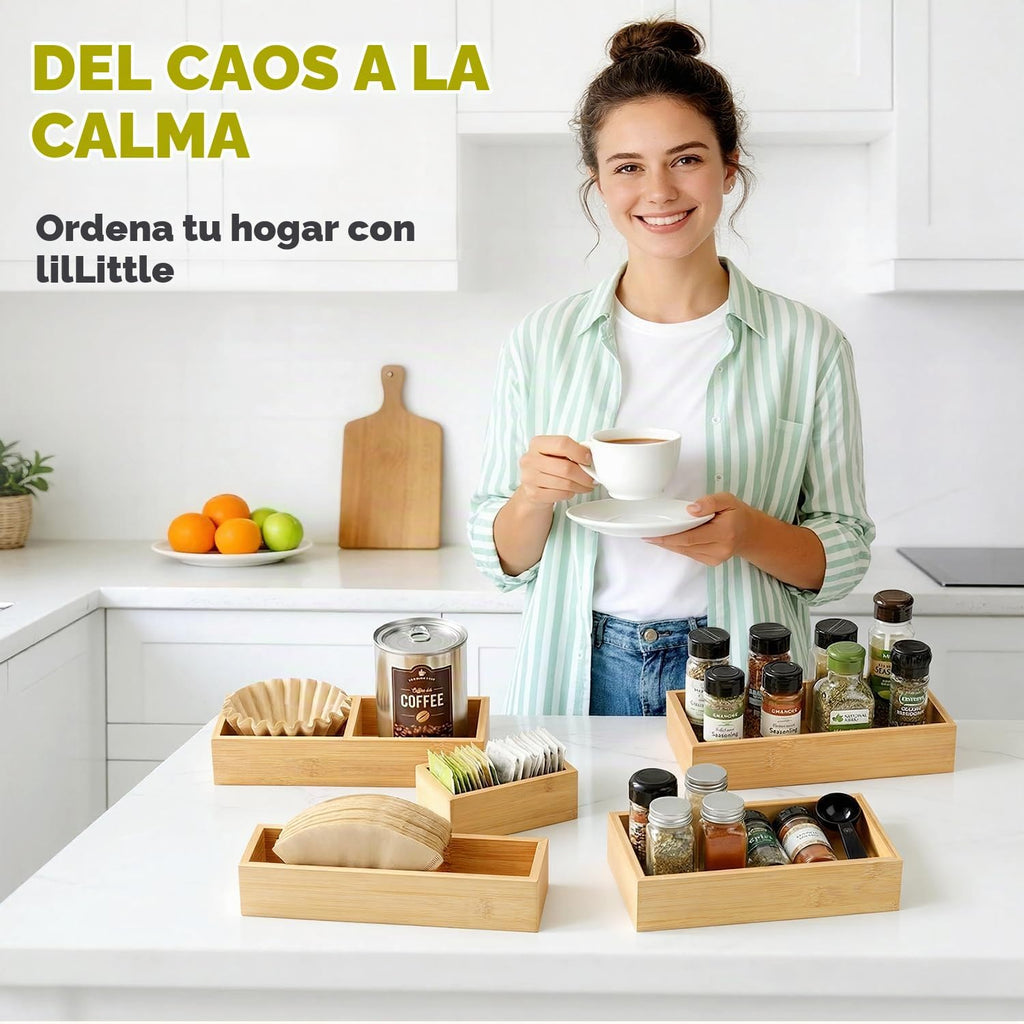 lilLittle Organizador de cajones de bambú, juego de 5 organizadores de