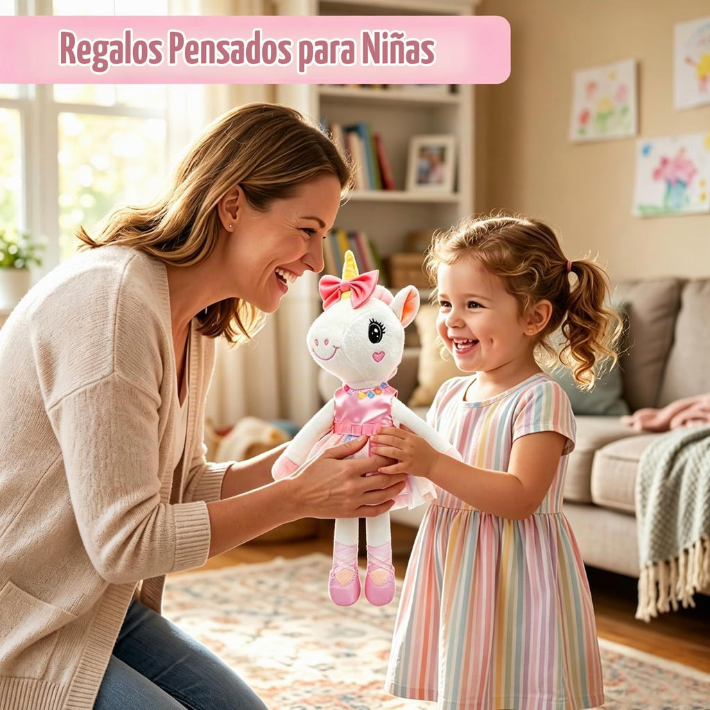 BOLZRA Juguetes de unicornio de bailarina para niñas de 4 a 6 años, juego de muñecas de animales de peluche de unicornio, 3 juegos de muñeca de ballet princesa con bolsa de felpa arcoíris, regalos de unicornios para cumpleaños, cesta de Pascua