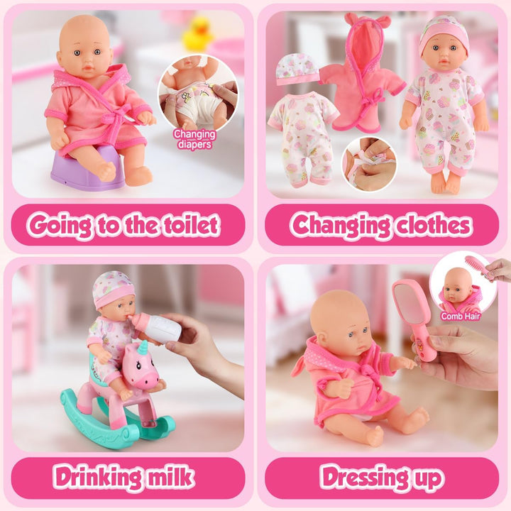 Juego de juguetes de baño para muñecas con bañera, muñecas de bebé...