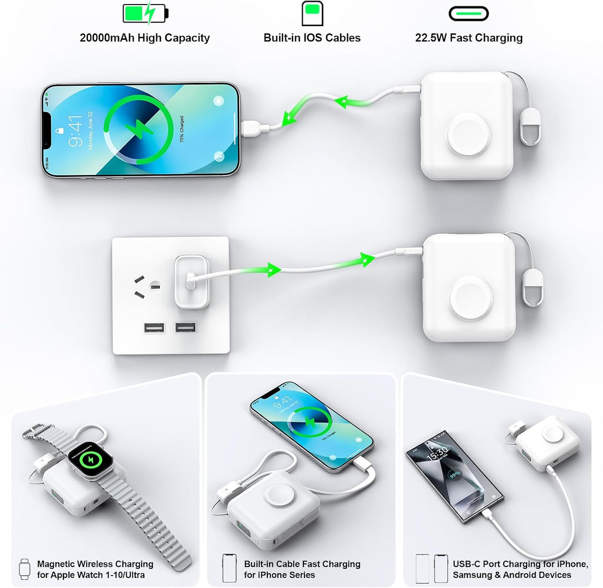 Luvknit Banco de energía magnético de 20000 mAh para Apple Watch