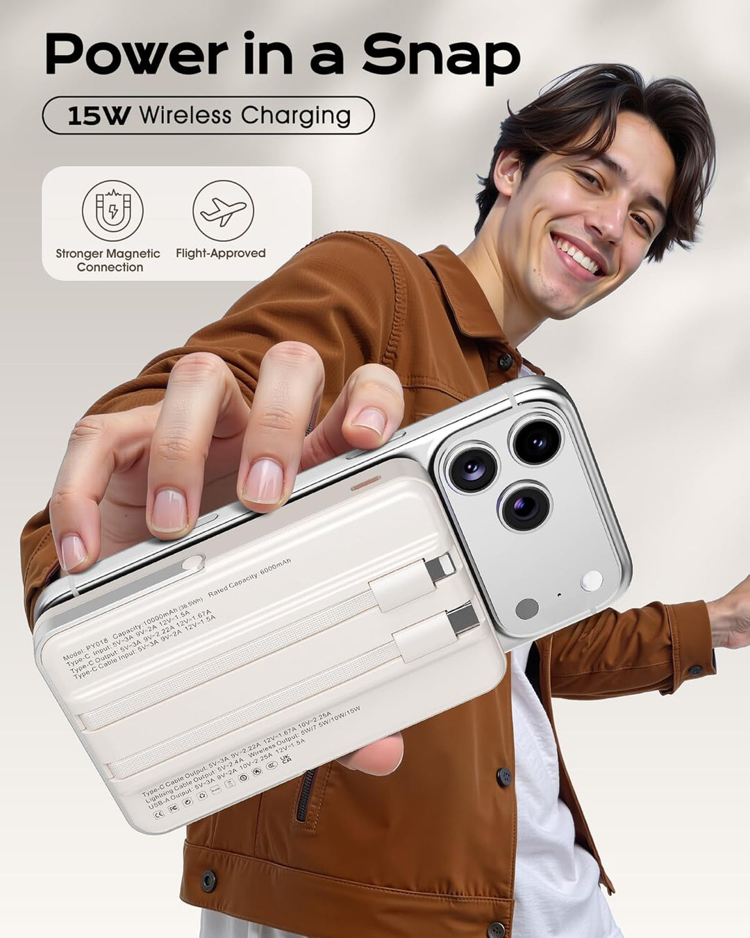 Nepagz Cargador portátil Magsafe, banco de energía magnético de 100...