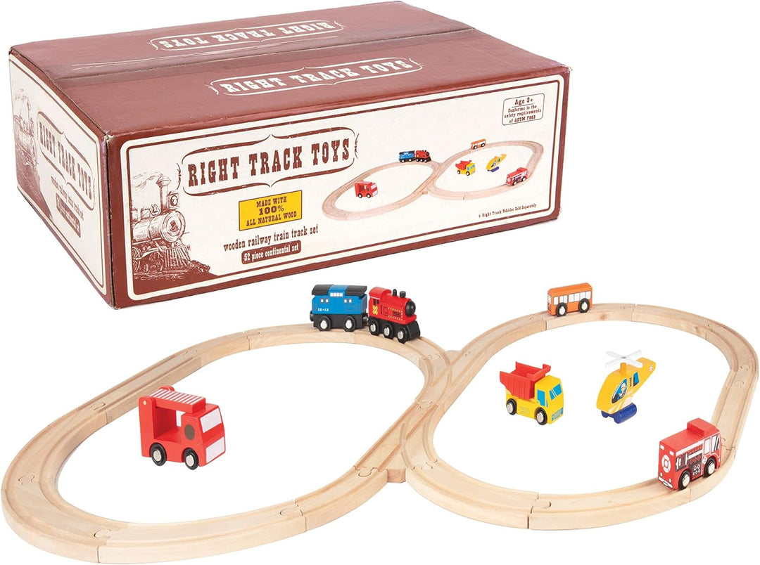 Juego de 52 piezas de pista de tren de madera, 18 pies de expansión...