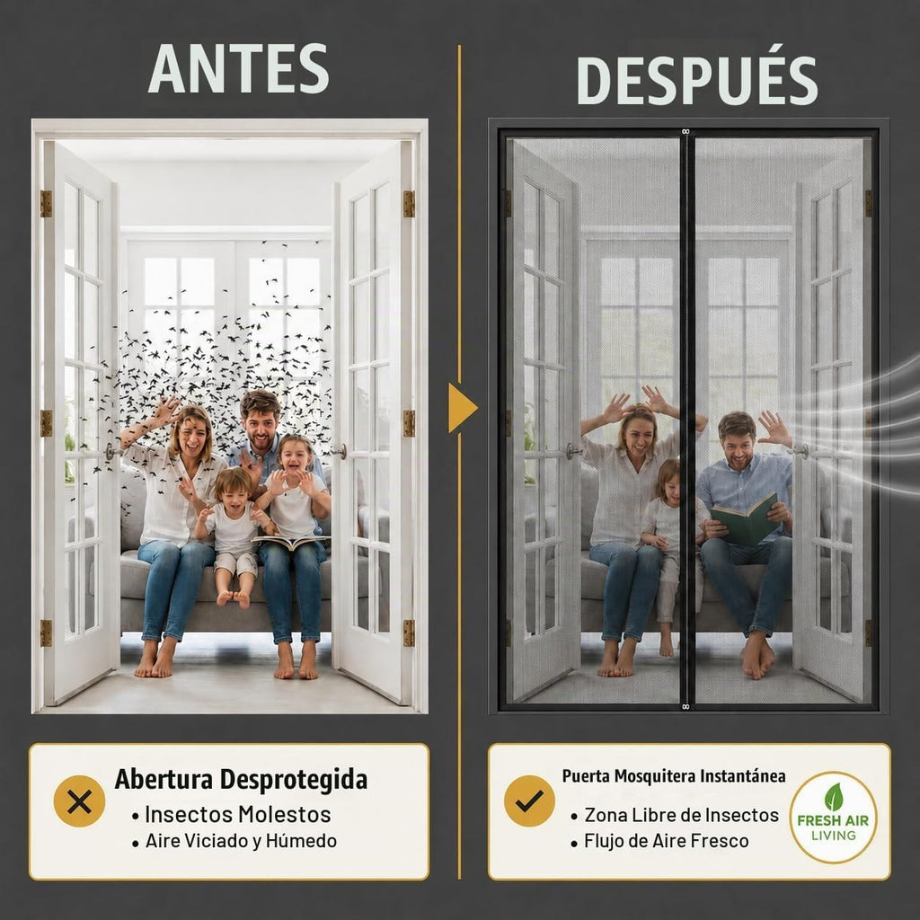 Puerta Mosquitera Magnética Premium, Malla Reforzada Pesada, Tejido Ultra Denso, Cierre Automático Suave, para Mascotas y Niños – Sin Manos, Sellado sin Grietas