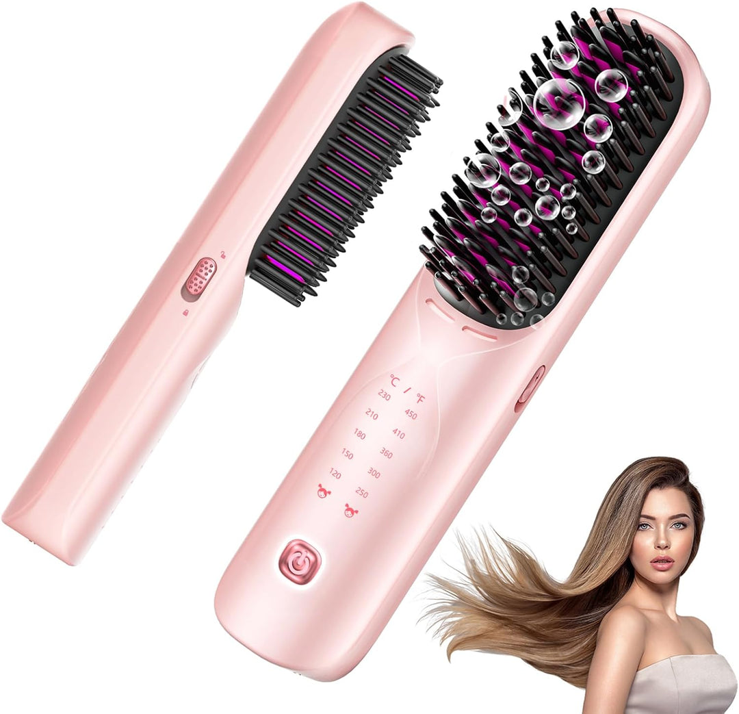 Cepillo alisador de pelo inalámbrico, cepillo portátil para alisar...