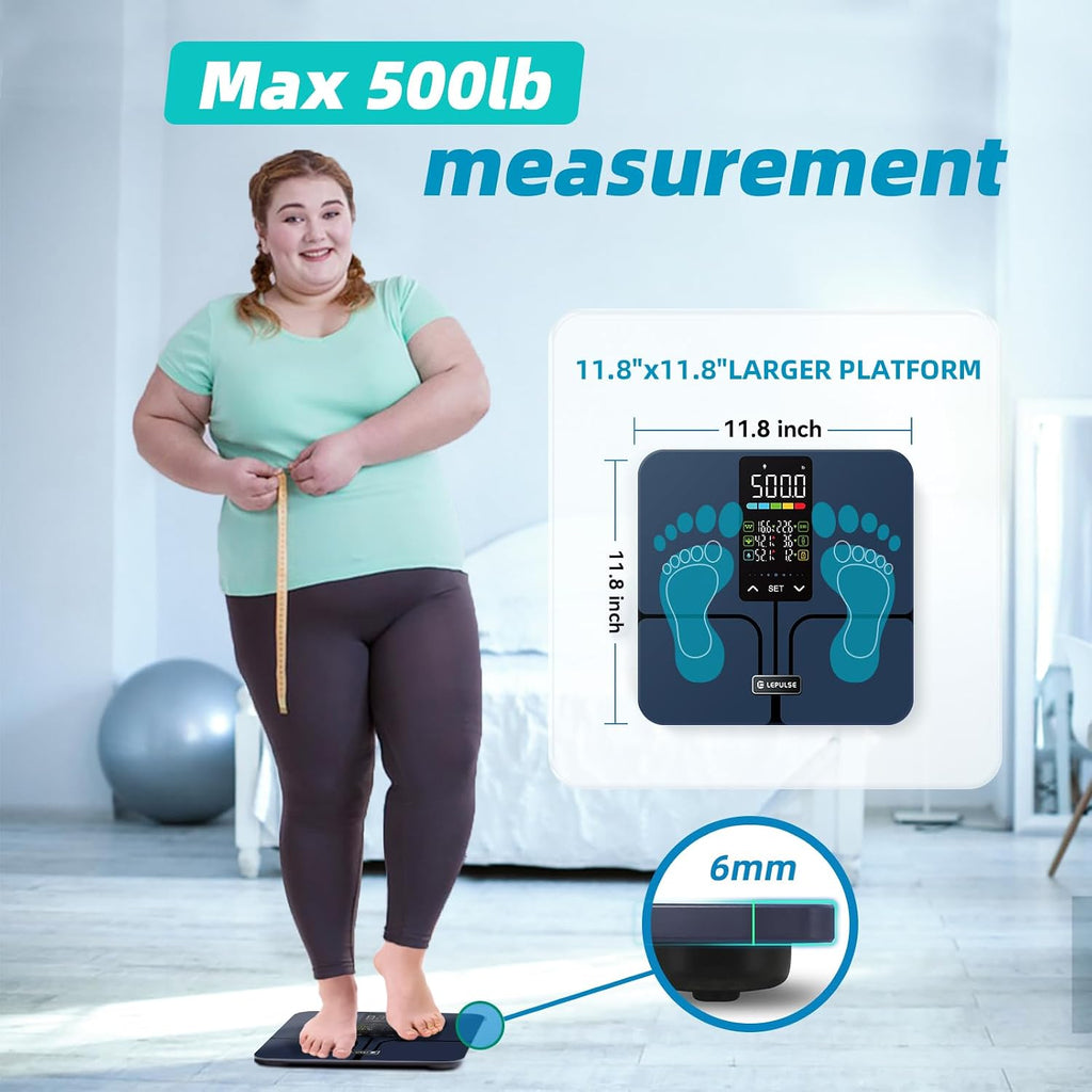 Lepulse Báscula de grasa corporal sin aplicación, báscula de baño
