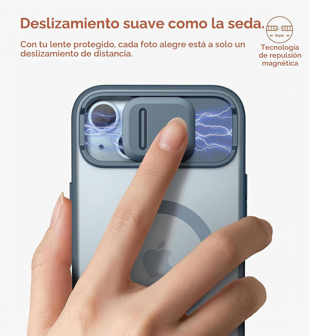 SURITCH Funda para iPhone 15, compatible con MagSafe, soporte integrado y cubierta de cámara y parte trasera translúcida, funda protectora resistente a prueba de golpes de 6.1 pulgadas, azul