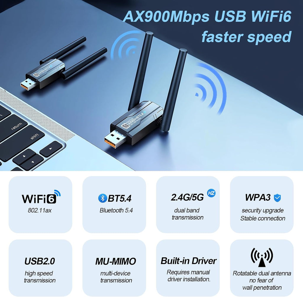 Adaptador USB WiFi 6 2 en 1 para PC de escritorio y dongle