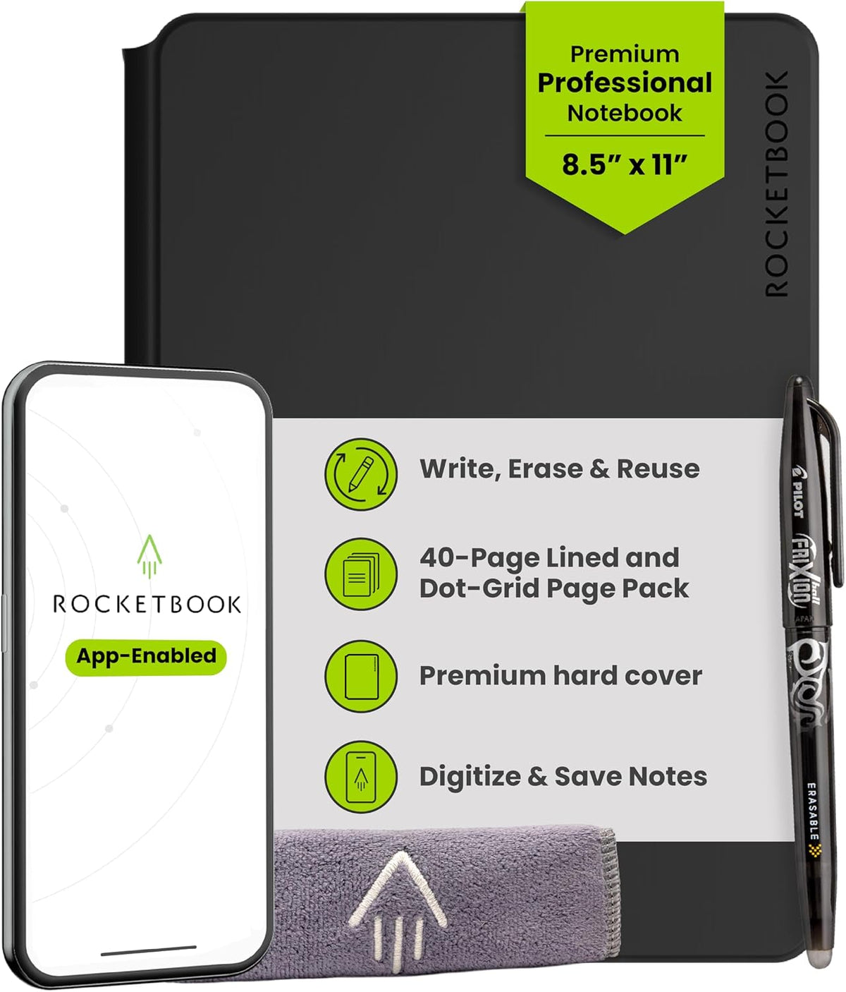 Rocketbook Pro Smart - Cuaderno reutilizable, letra de 8.5 x 11, color