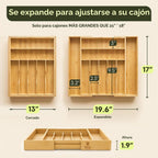 Organizador de cajones de cocina de bambú, soporte para utensilios de cocina y bandeja de cubiertos con separadores ranurados (9 ranuras, natural)