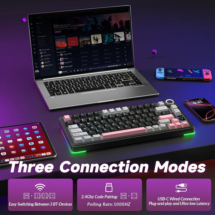 AULA Teclado mecánico inalámbrico S75 PRO con pantalla y perilla, 7...