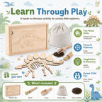 Kit de excavación arqueológica de excavación de dinosaurios, kit de excavación de fósiles para niños, esqueletos de dinosaurios, huesos y rompecabezas con caja de almacenamiento de madera, juguetes STEM para niños y niñas (Stegosaurus)