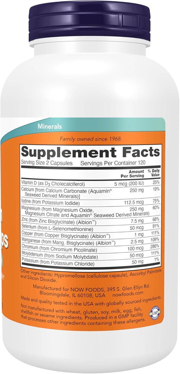 Suplementos NOW, cápsulas minerales de espectro completo, fórmula m...