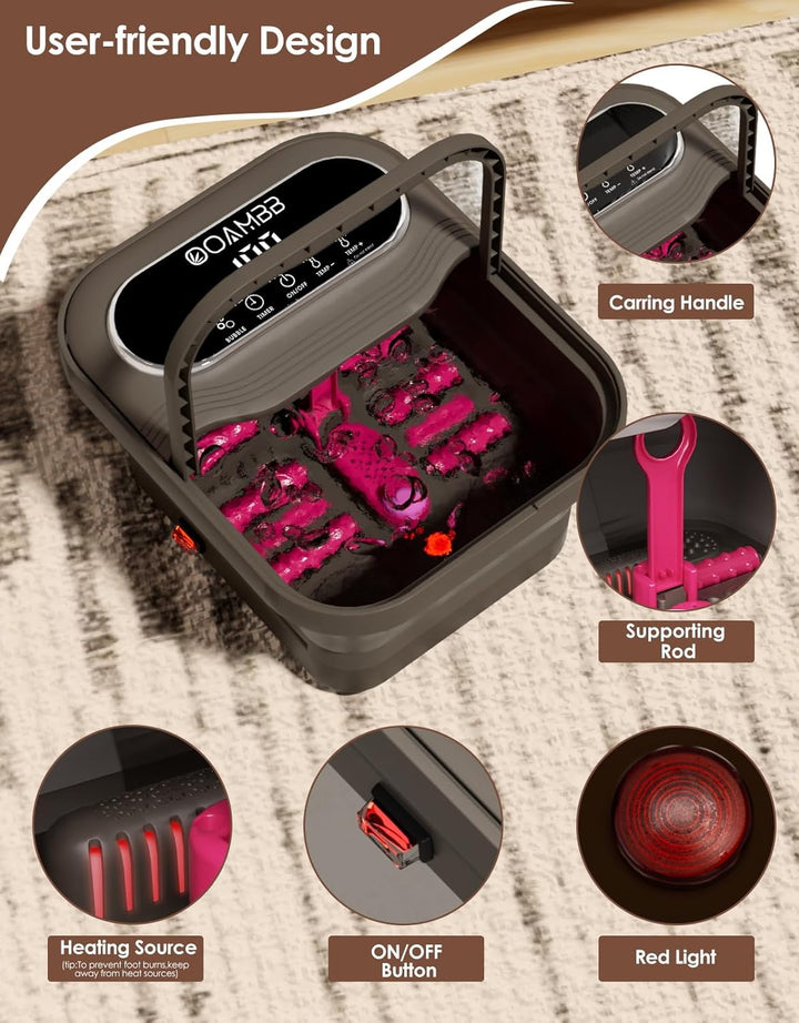 OOAMBB Masajeador de spa para pies plegable con calor, burbujas y c...