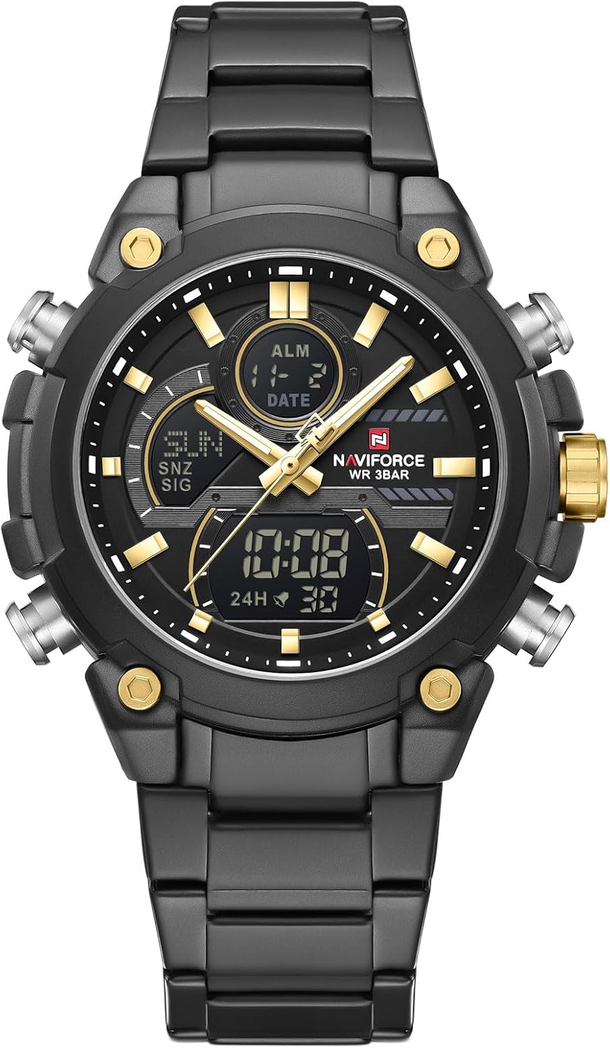 NAVIFORCE Relojes digitales multifunción, reloj analógico impermeable 3ATM para hombres, reloj de pulsera de lujo luminoso, regalo