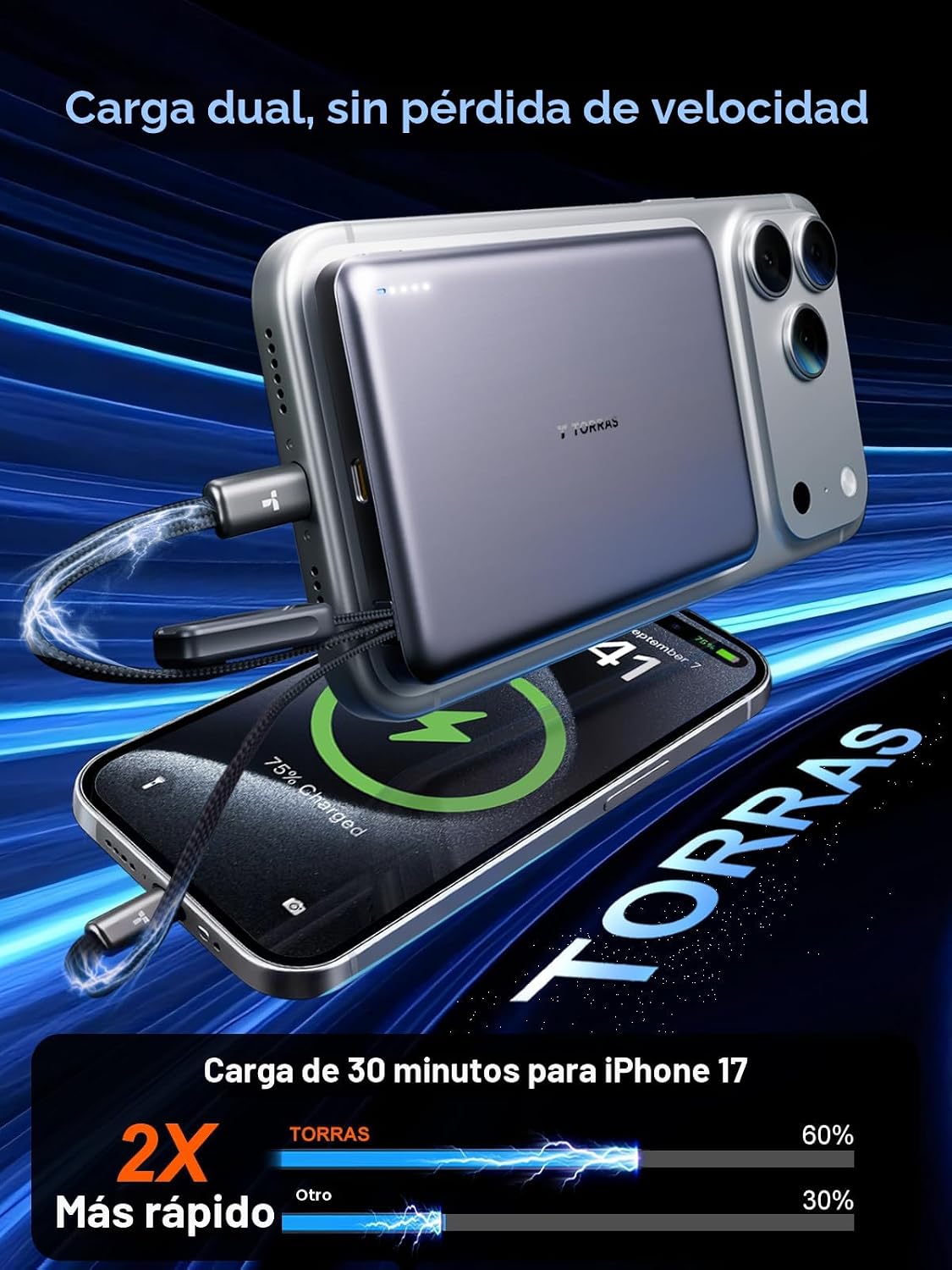 TORRAS Cargador portátil AirVolt, batería ultradelgada de 0.5 pulga...