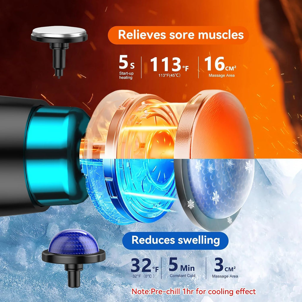 Pistola de masaje plegable de calor y frío, 9 velocidades, 10 cabezales, masajeadores de percusión de mano, inalámbrico, portátil, eléctrico, para aliviar el dolor muscular, regalos para hombres, mujeres y papá