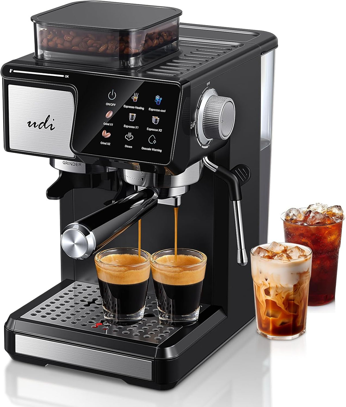 UDI Máquina de café expreso de 20 bar con 20 ajustes de molienda