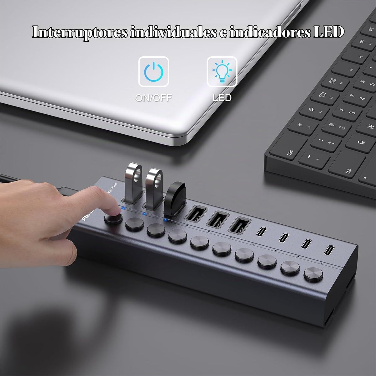 FIDECO, HCA64, hub USB 3.2 de 10 puertos, alimentado