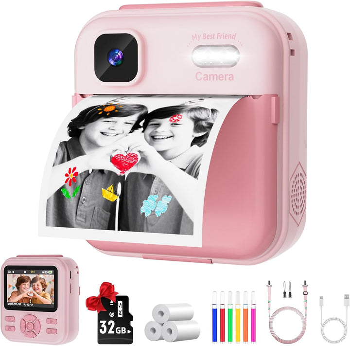 Cámara de impresión instantánea para niños y niñas, cámaras HD de 4...