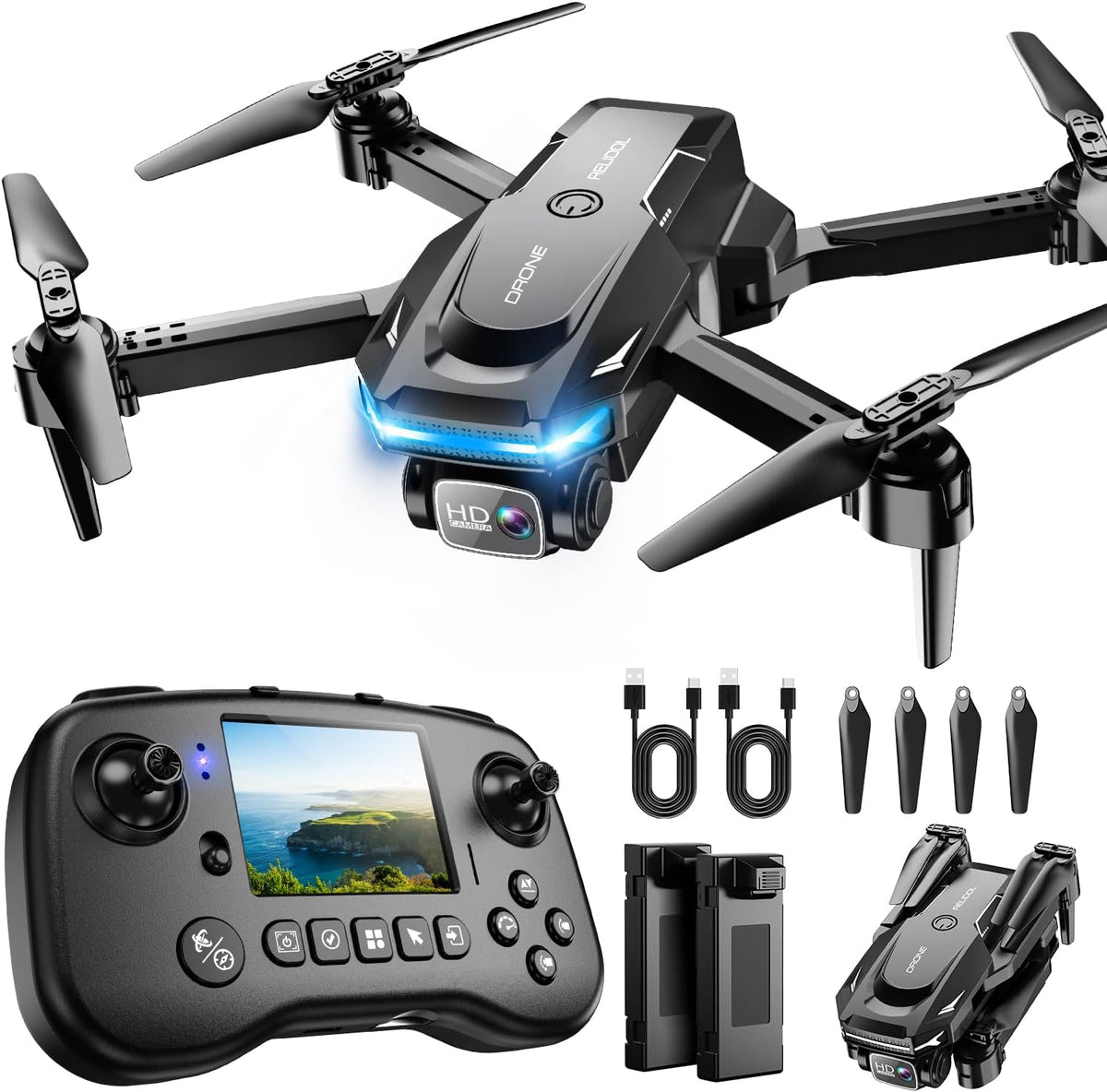 Drone con Camera, Screen en Controller Remote Control Quadcopter FPV Drone