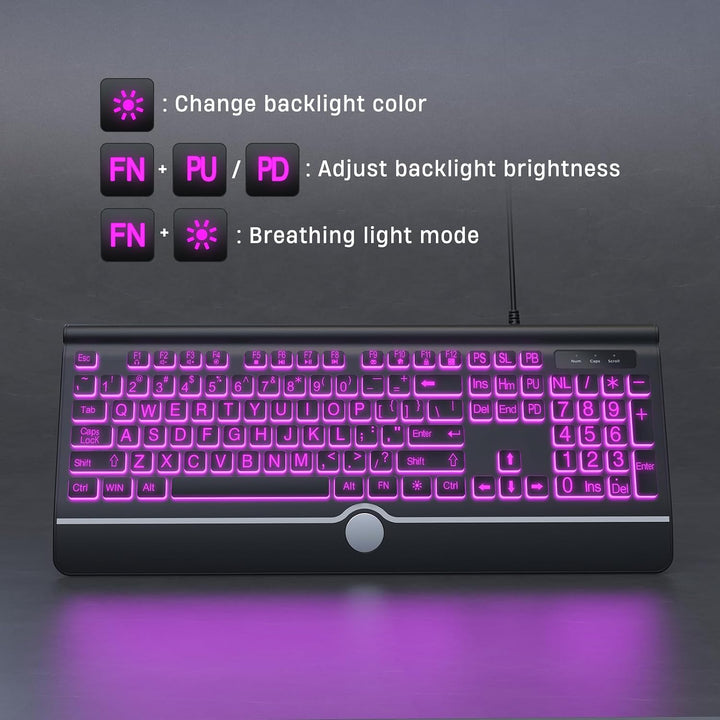 KOPJIPPOM Teclado de computadora retroiluminado con impresión grand...