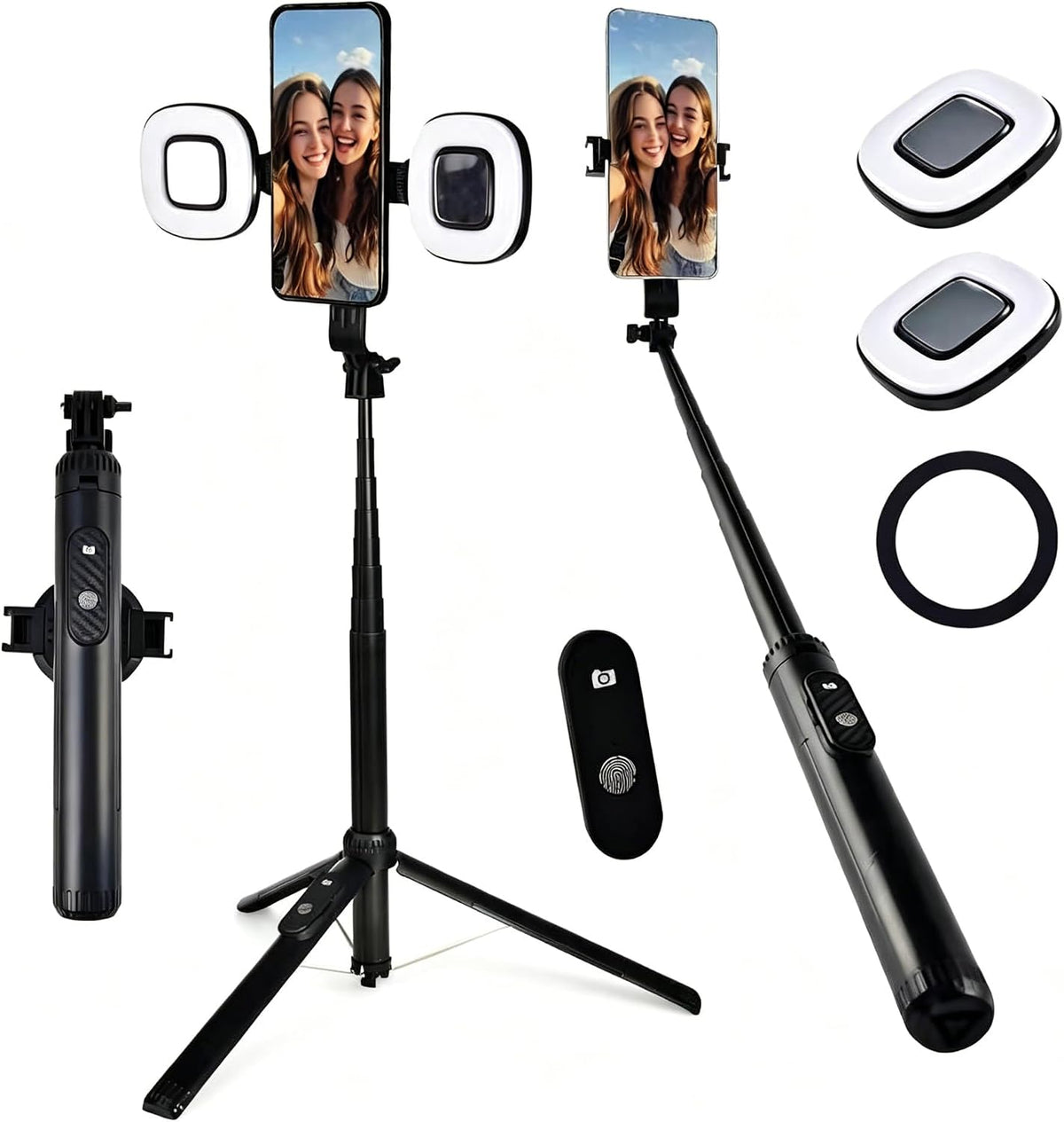 Trípode magnético universal para selfie stick con luz de relleno para