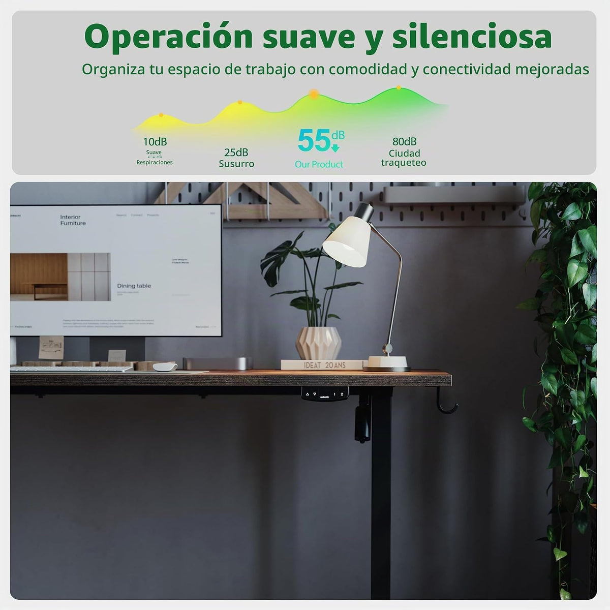 Lámpara Agilestic - Escritorio eléctrico de altura ajustable de 63 pulgadas, marrón rústico