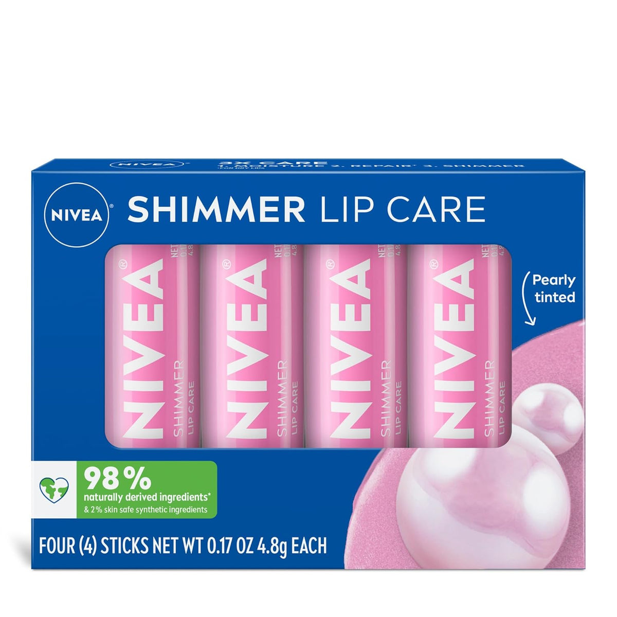 NIVEA Shimmer Lip Care, paquete de bálsamo labial brillante con man...