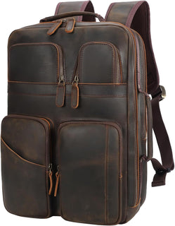 TIDING Mochila para portátil de cuero de grano completo de 17.3 pul...