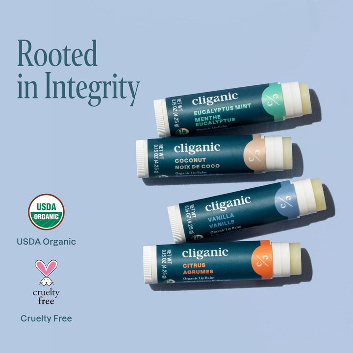 Cliganic Set de bálsamo labial orgánico, 4 sabores, hidratante natu...