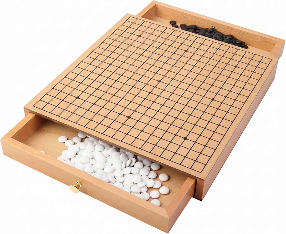 Juego de madera Go con cajones, tablero Go de 11.8 pulgadas con 361 piedras
