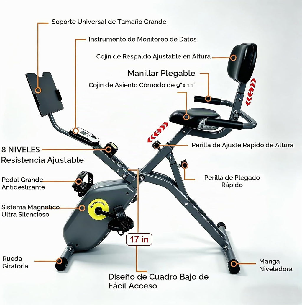 Bicicleta estática estática reclinada magnética plegable y
