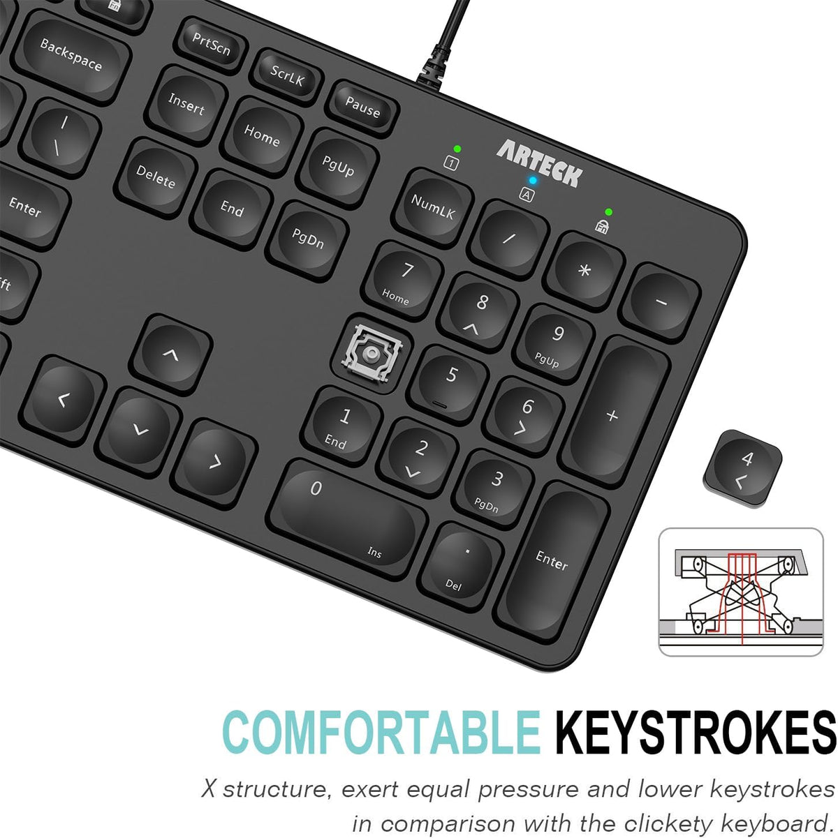 Arteck - Teclado retroiluminado USB con cable de tamaño completo co...