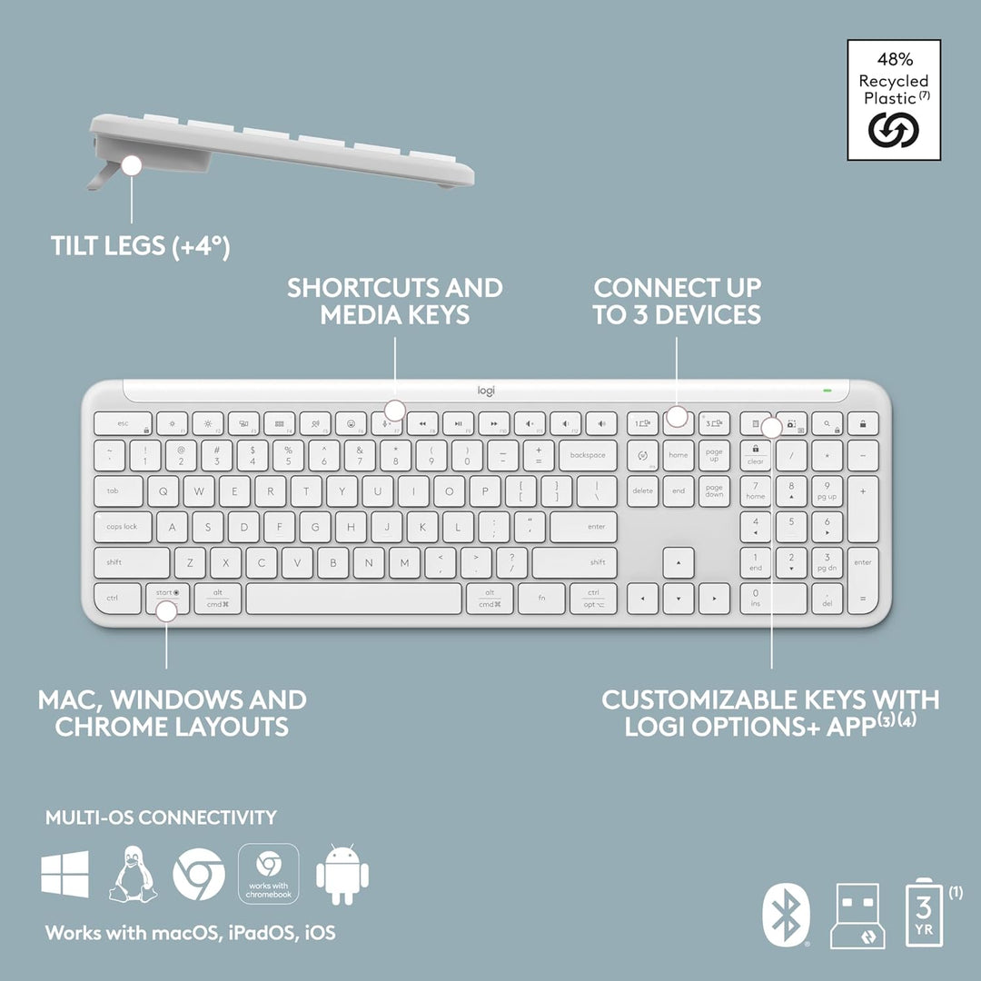 Logitech Signature Slim K950 Teclado inalámbrico, diseño elegante,...