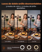 71" Trípode para teléfono con 2 LEDs, 2 micrófonos inalámbricos y control remoto recargable