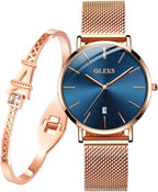 OLEVS Relojes para Mujeres y Juego de Pulseras Slim Casual Vestir Reloj de Muñeca para Dama Rosado Oro
