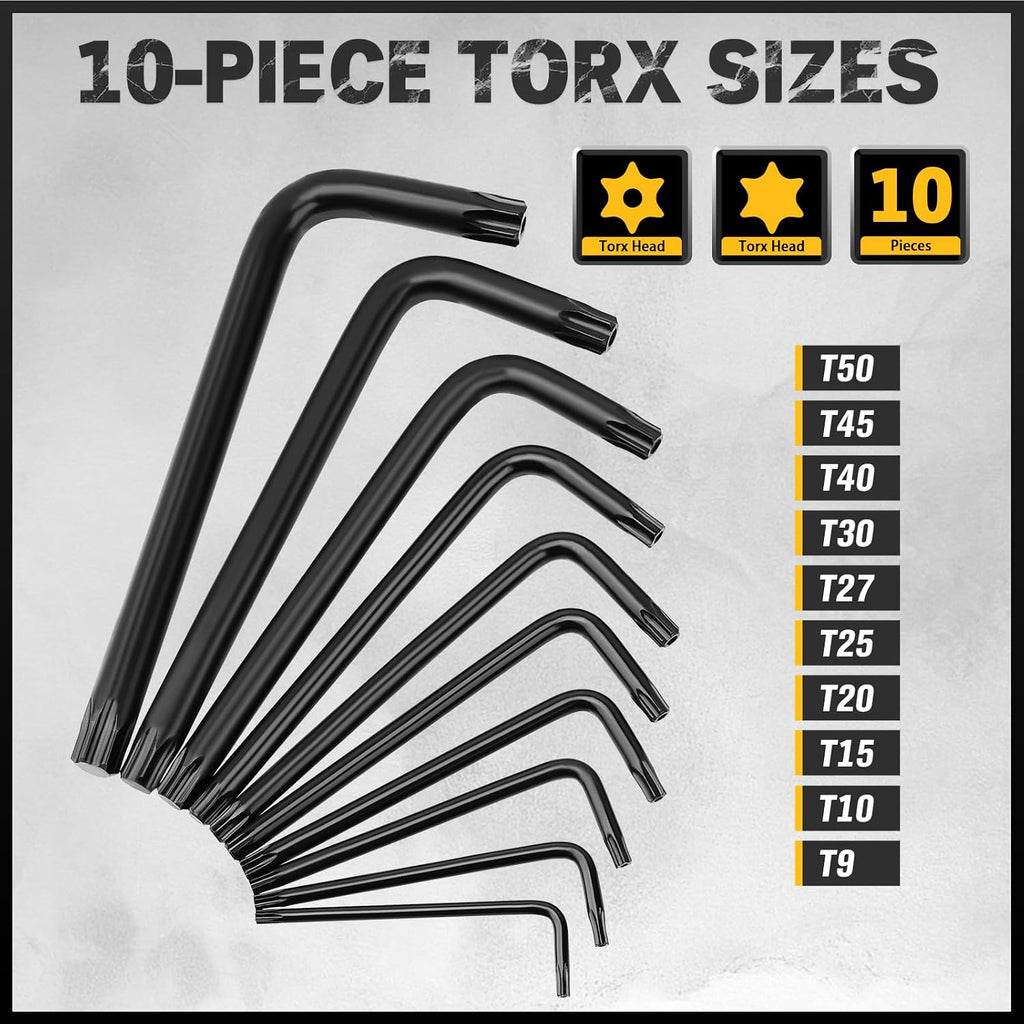 Juego de llaves Allen hexagonales: Juego de 41 piezas de llaves hexagonales y Torx con mango de torque, estándar SAE (0.028"-3/8") y métrico (0.7mm-10mm) y Torx (T9-T50) en estuche de