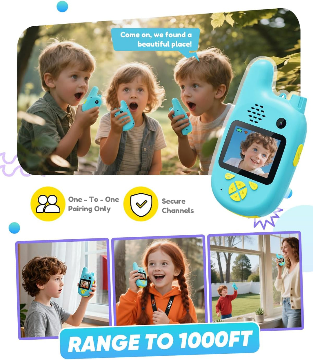 Walkie Talkies de video para niños con doble cámara, paquete de 2 j...