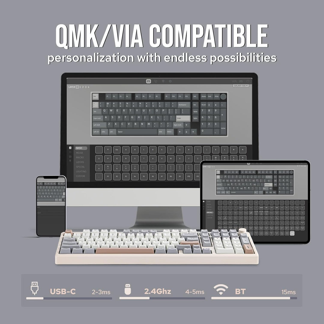 EPOMAKER Galaxy100 QMK\/VIA - Teclado inalámbrico para juegos, carc...