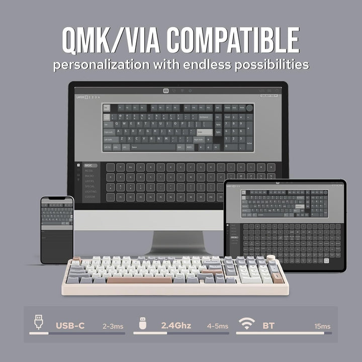 EPOMAKER Galaxy100 QMK\/VIA - Teclado inalámbrico para juegos, carc...