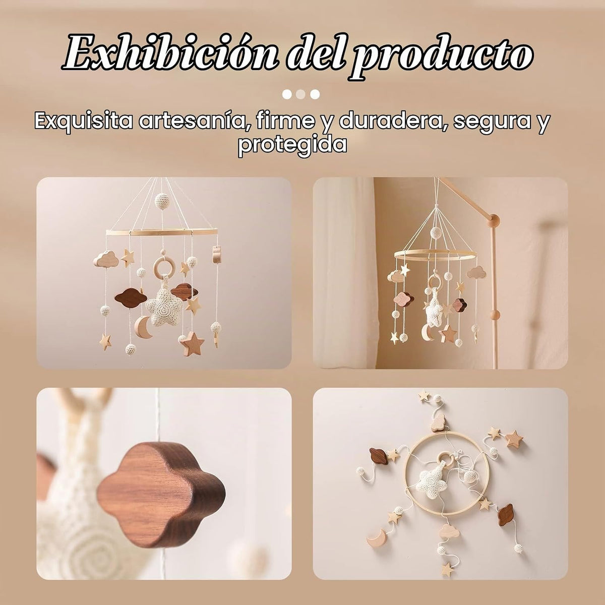 Móvil de cuna Boho para bebés, para niñas y niños, estrellas, nubes, luna