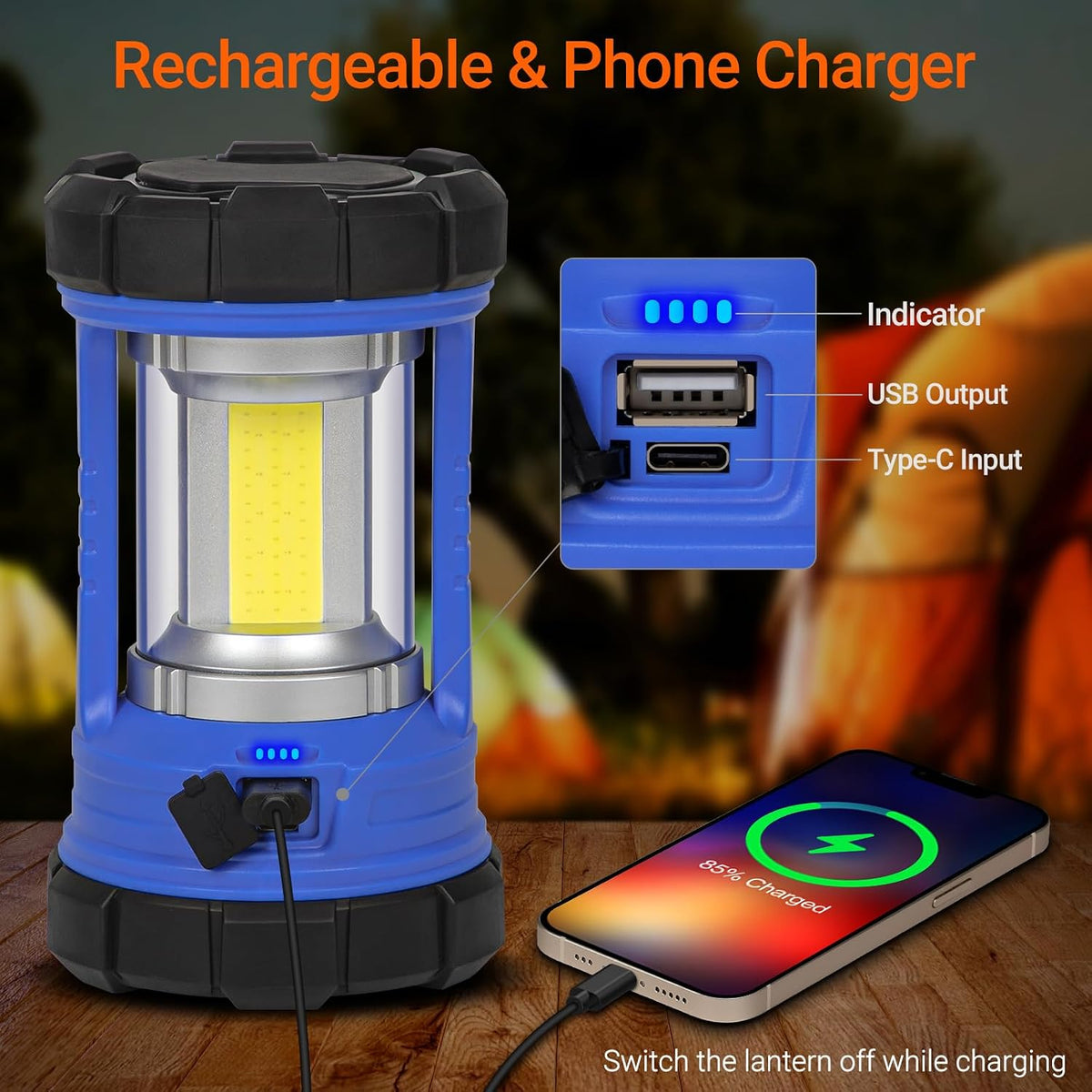 Lámpara Linterna de camping, linternas LED de 3200 lúmenes para cortes de energía, cargador de teléfono de 4600 mAh y linterna recargable, linterna con 5 modos de luz para huracanes/emergencias/tormentas