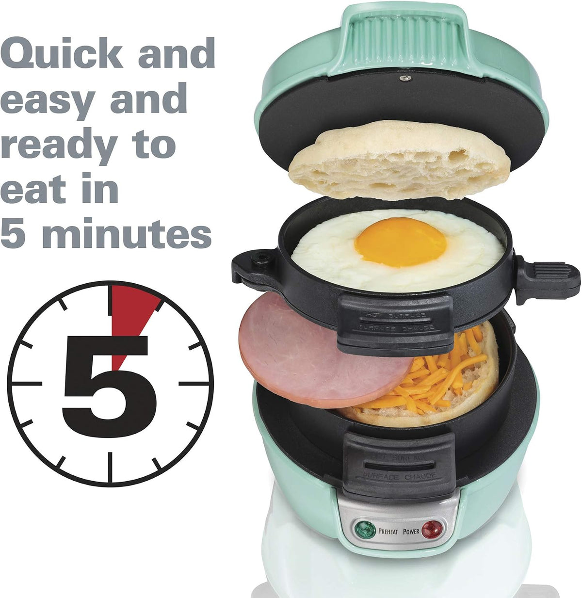 Hamilton Beach Máquina para Sándwiches de Desayuno con Anillo para Cocinar Huevos, Ingredientes Personalizables, Perfecto para Muffins Ingleses, Croissants, Mini Waffles, Regalos Perfectos de