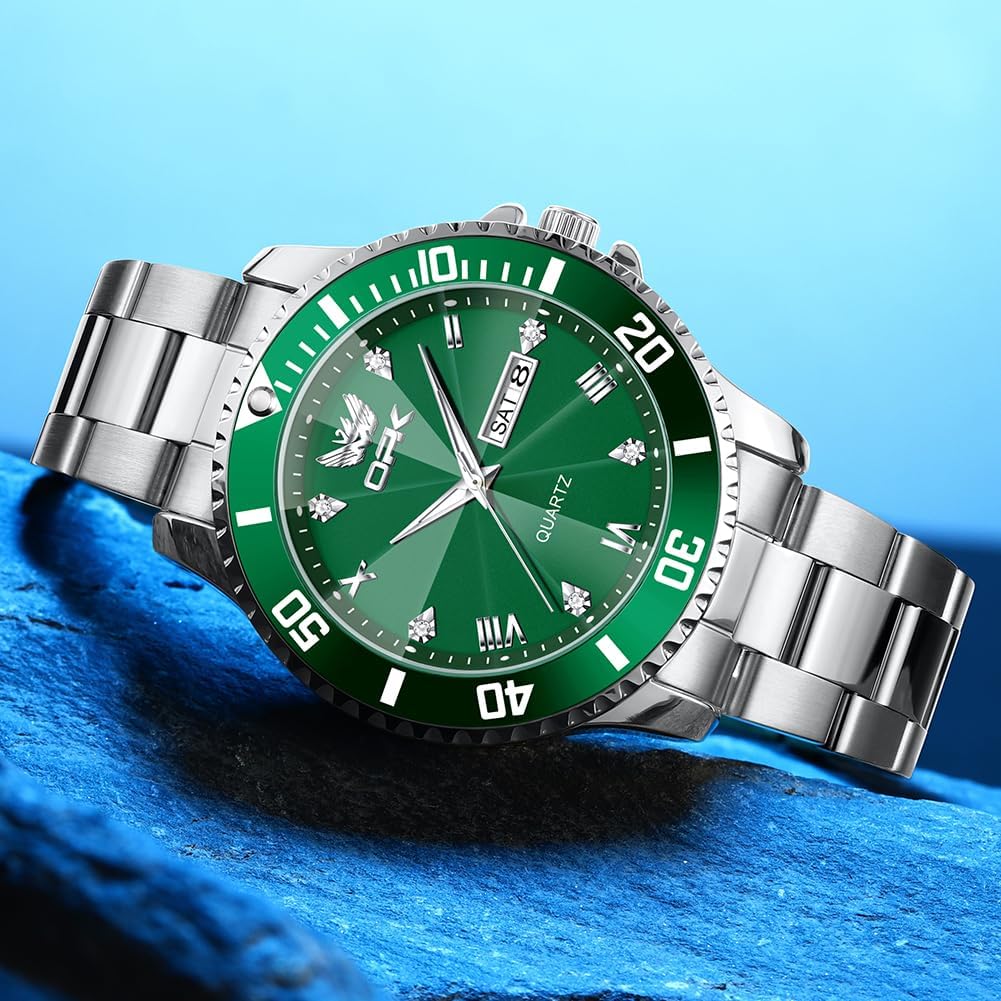 OPK Relojes para hombres de diamantes romanos analógicos relojes impermeables grandes de acero inoxidable para hombre, reloj de pulsera de negocios para padre, reloj de regalo, azul
