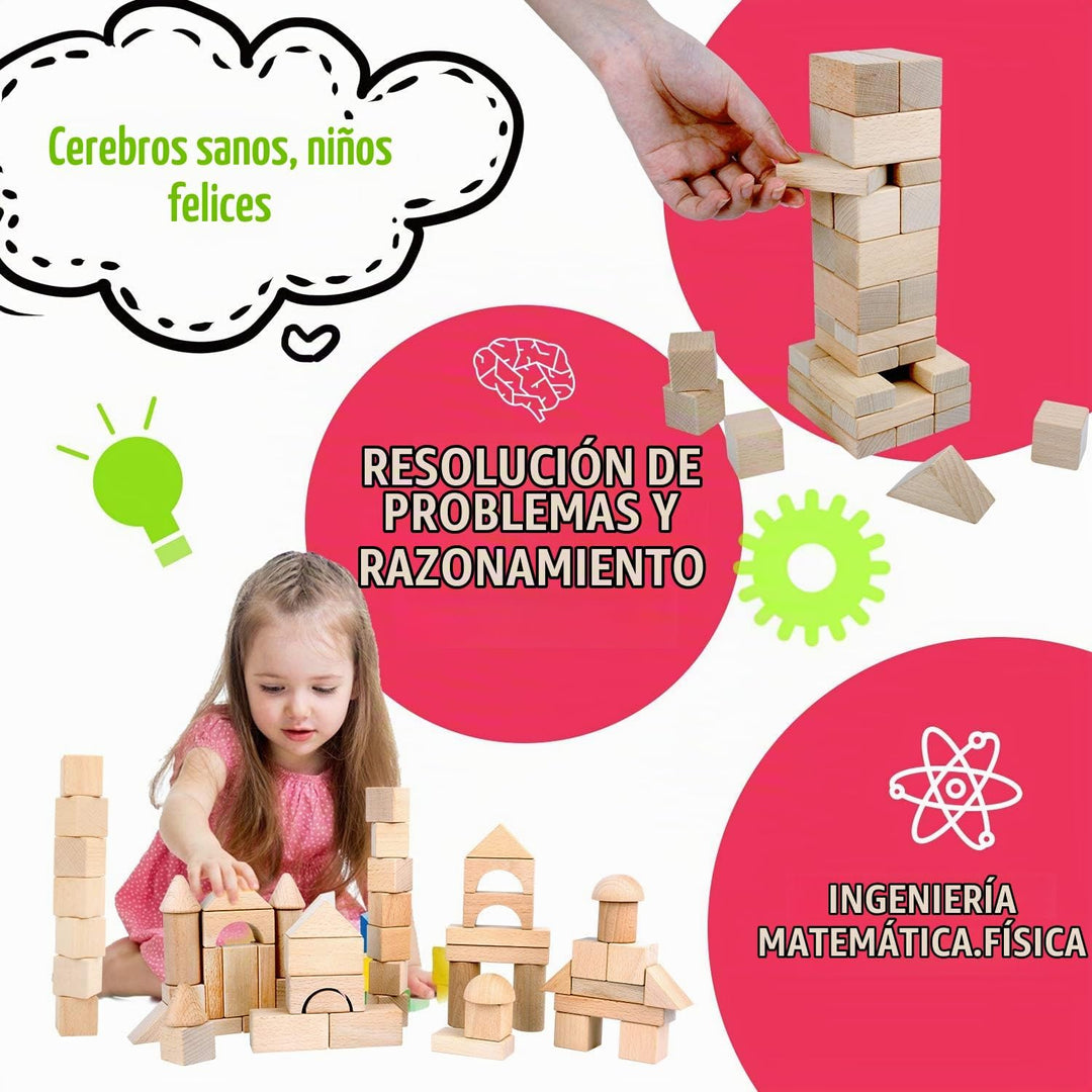 Migargle Bloques de madera para niños, 80 piezas, bloques de constr...
