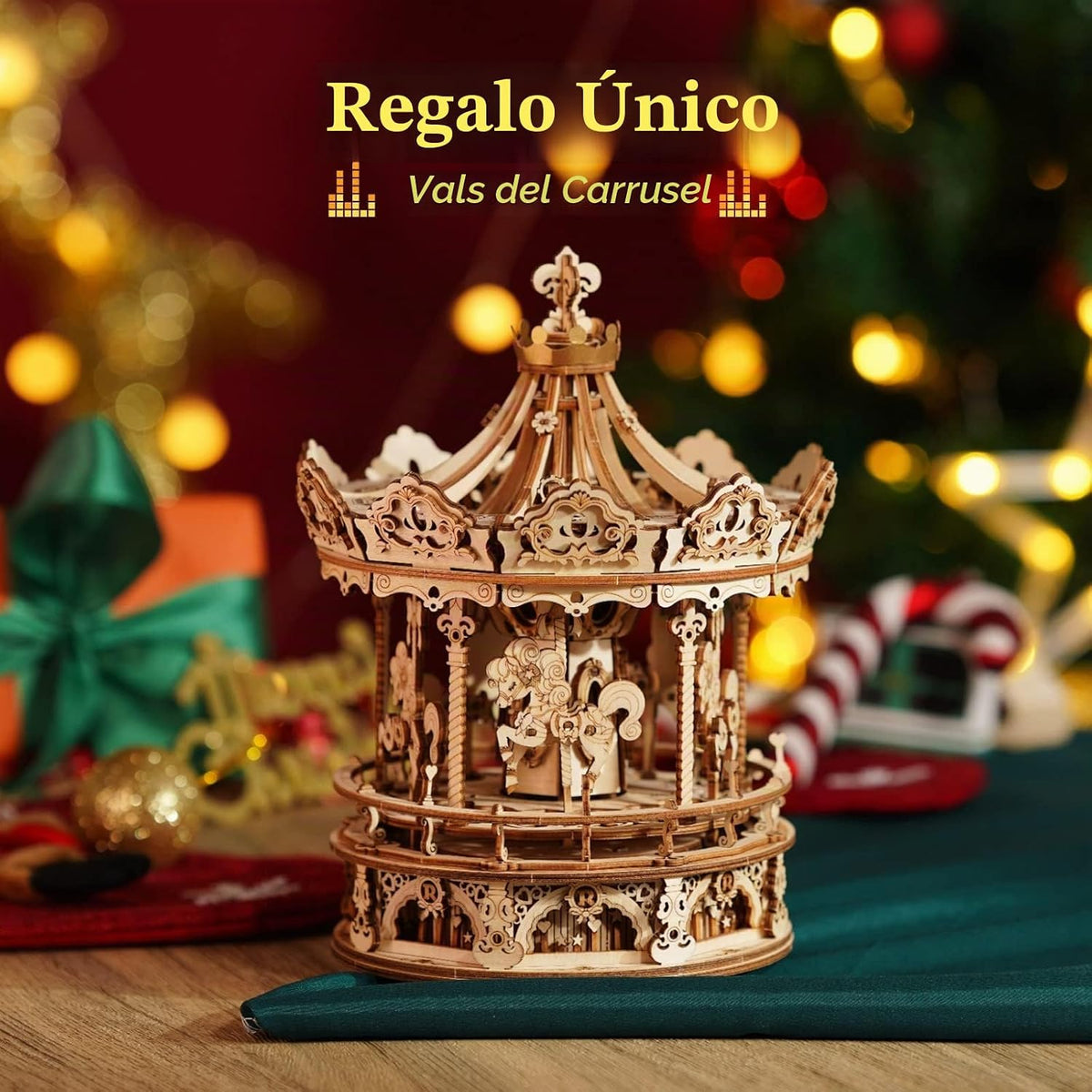 ROKR - Rompecabezas de madera 3D modelo caja musical - Kit de construcción de modelo bricolage, carrusel mecánico, exhibición exquisita, regalos para adolescentes, hombre/mujer, familia
