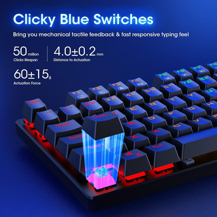RisoPhy - Teclado mecánico para juegos, RGB 104 teclas, teclado USB...